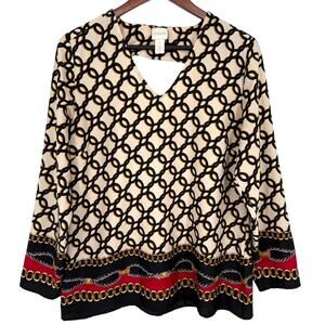 Chicos Sz MEDIUM 1 US 8/10 Long Sleeve Formal Dinner Blouse Shirt Top Mature